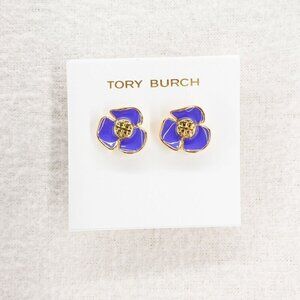 Tory Burch Fleur Flower Stud Earrings Purple OS